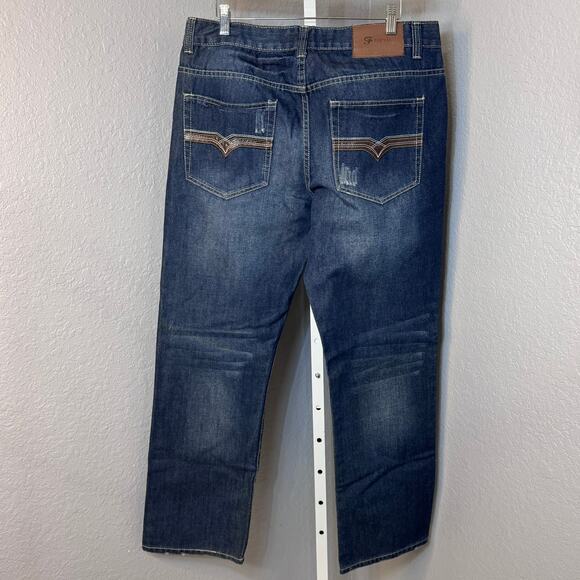Fe Foeyal Medium Vintage Wash Men's 5 Pocket Distressed Jeans Size 38x31 NWT - Picture 4 of 13